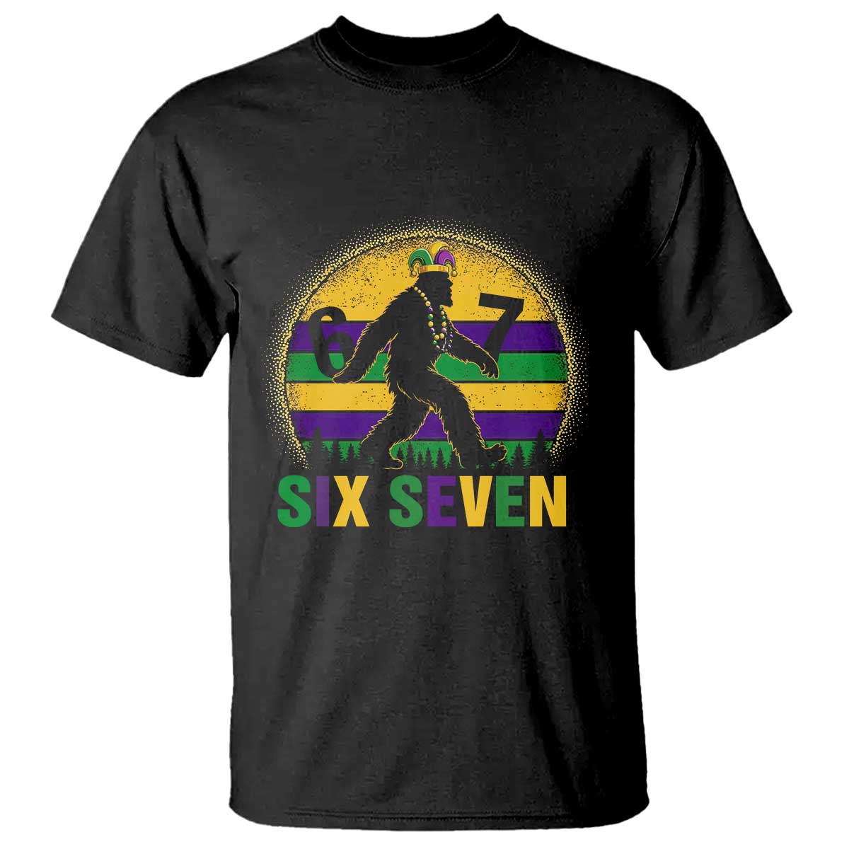 Funny Mardi Gras Bigfoot T Shirt Six Seven Meme