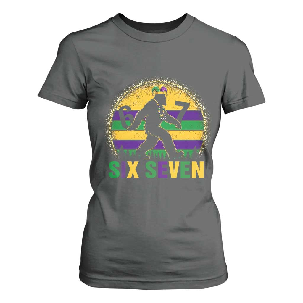 Funny Mardi Gras Bigfoot T Shirt For Women Six Seven Meme