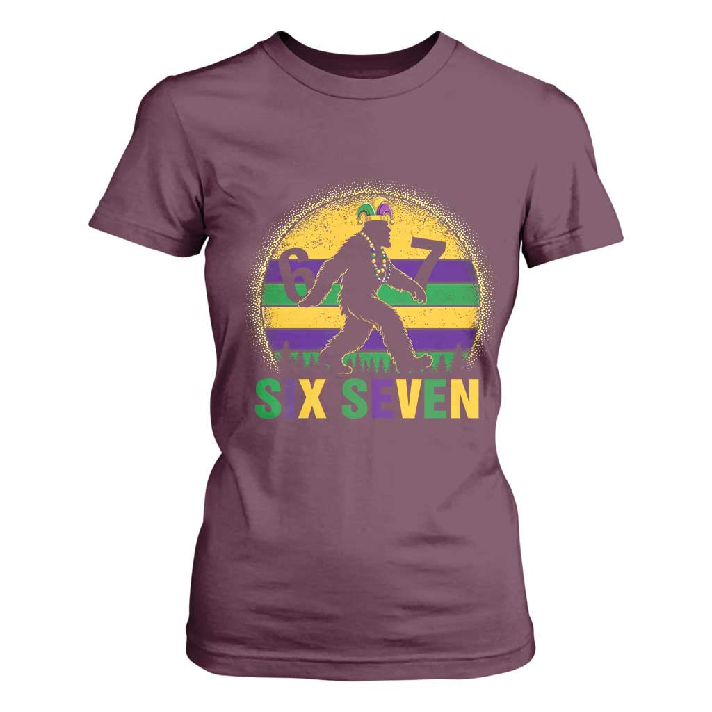 Funny Mardi Gras Bigfoot T Shirt For Women Six Seven Meme
