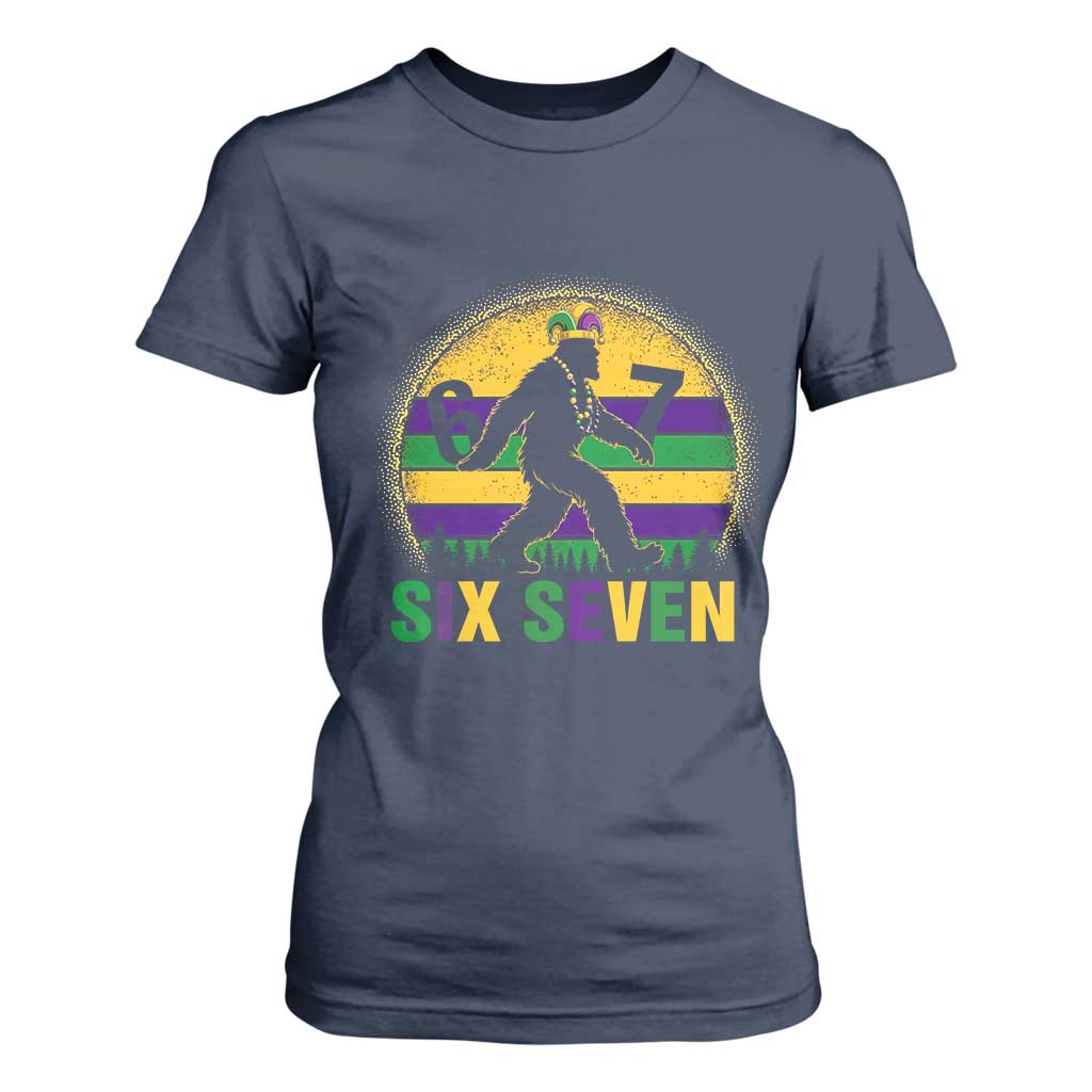 Funny Mardi Gras Bigfoot T Shirt For Women Six Seven Meme