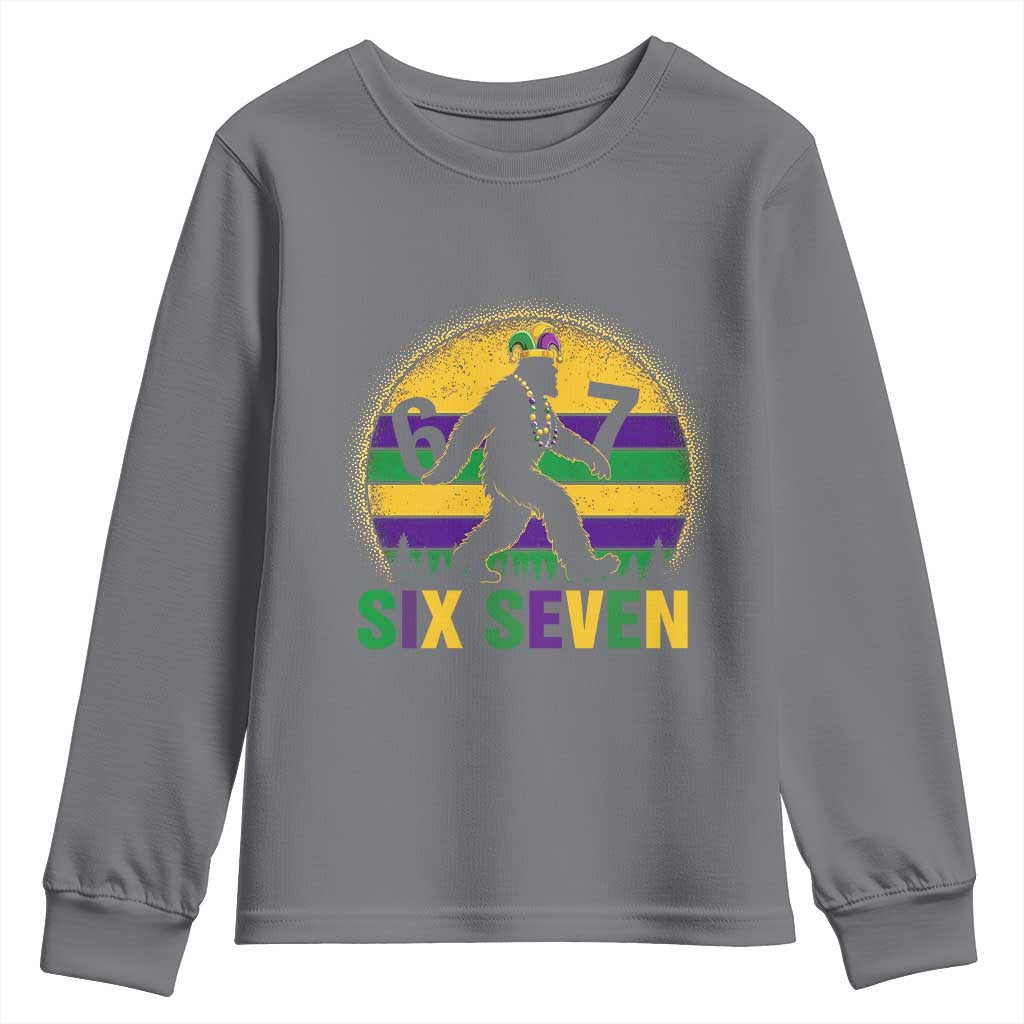 Funny Mardi Gras Bigfoot Youth Sweatshirt Six Seven Meme