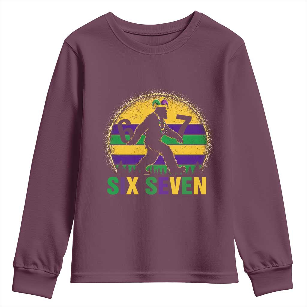 Funny Mardi Gras Bigfoot Youth Sweatshirt Six Seven Meme