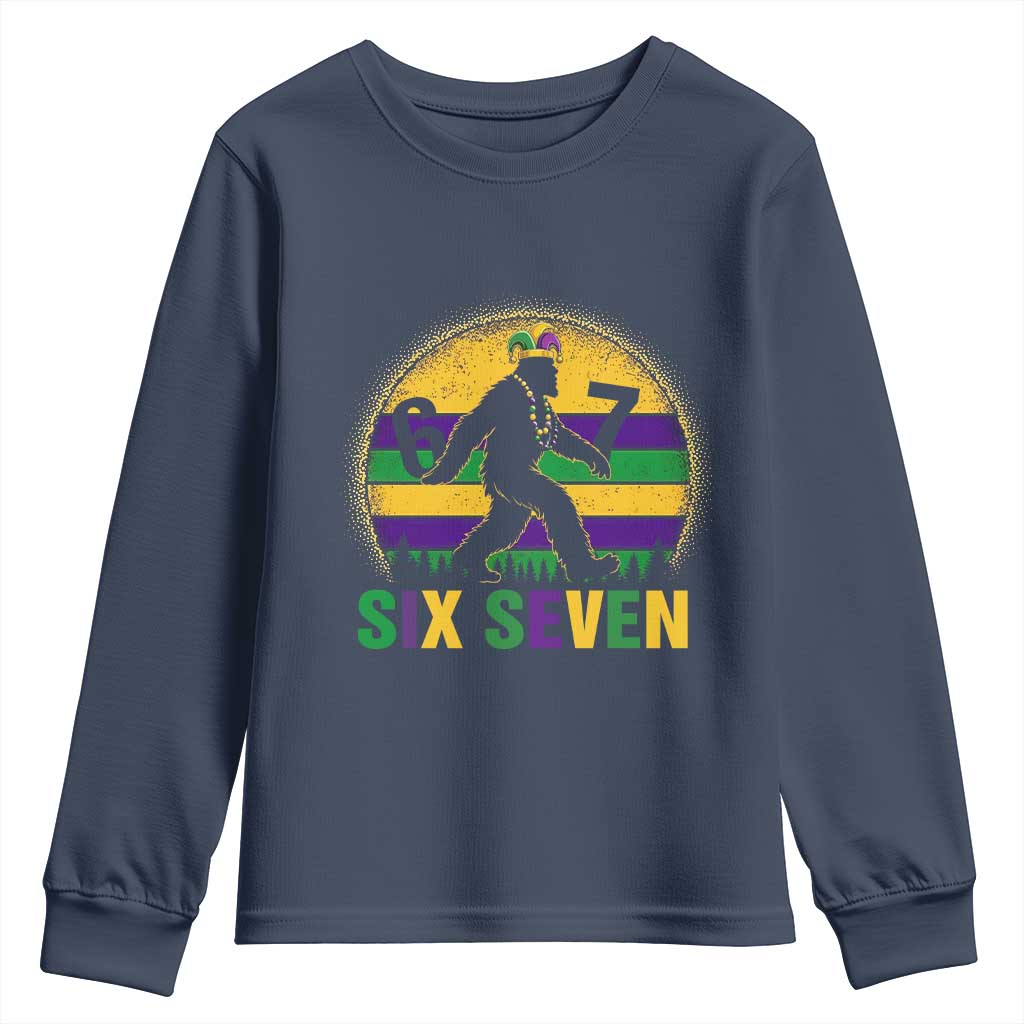 Funny Mardi Gras Bigfoot Youth Sweatshirt Six Seven Meme