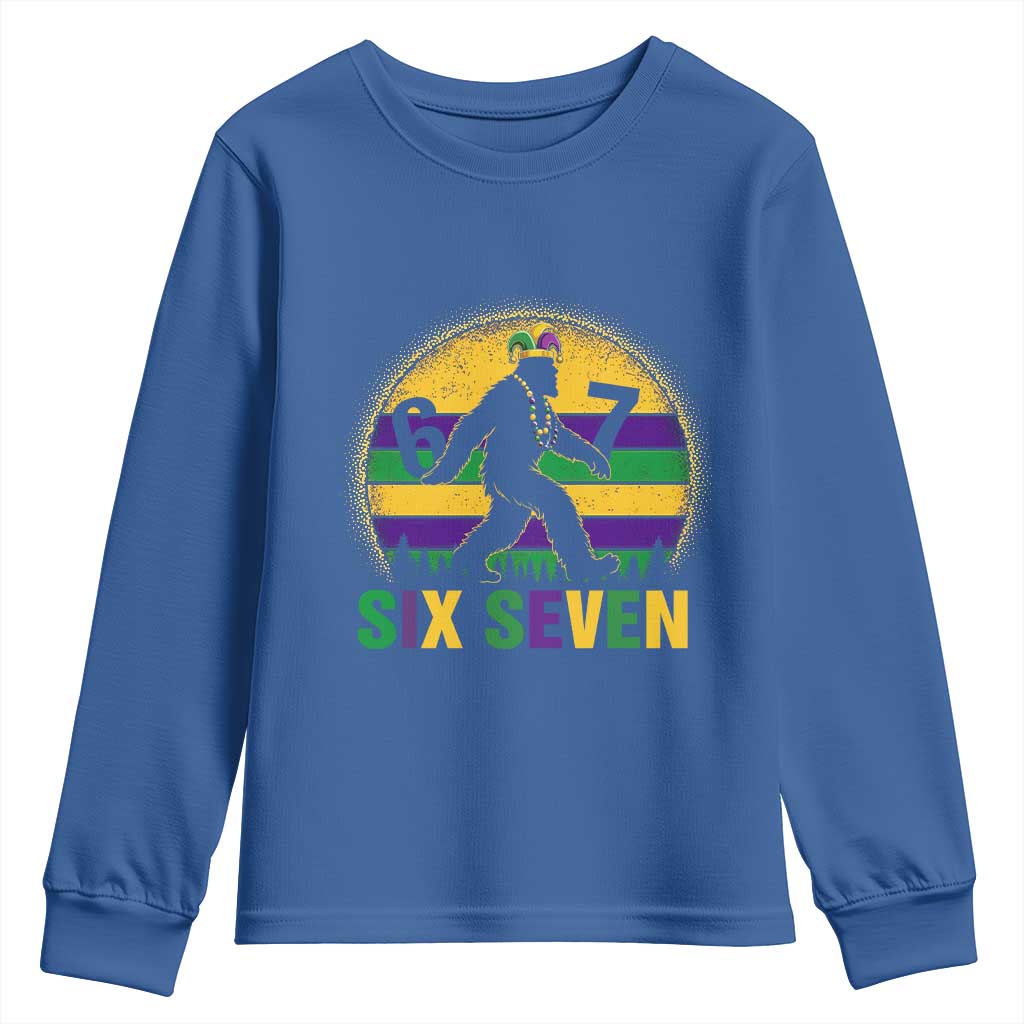 Funny Mardi Gras Bigfoot Youth Sweatshirt Six Seven Meme