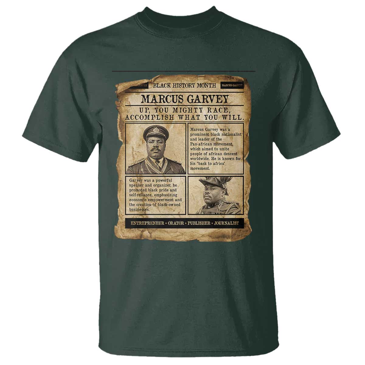Vintage Newspaper Marcus Garvey T Shirt Up You Mighty Race Quote
