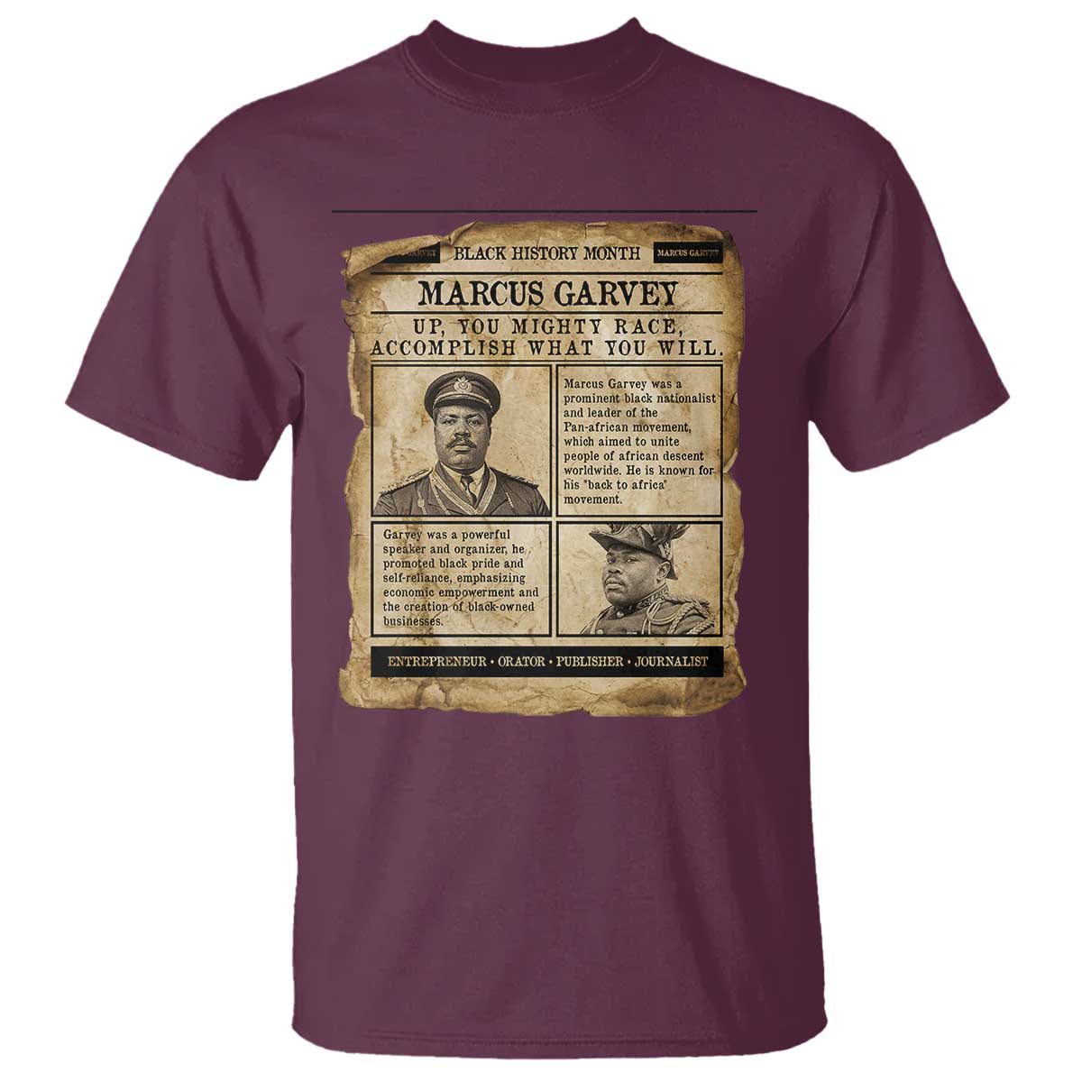Vintage Newspaper Marcus Garvey T Shirt Up You Mighty Race Quote