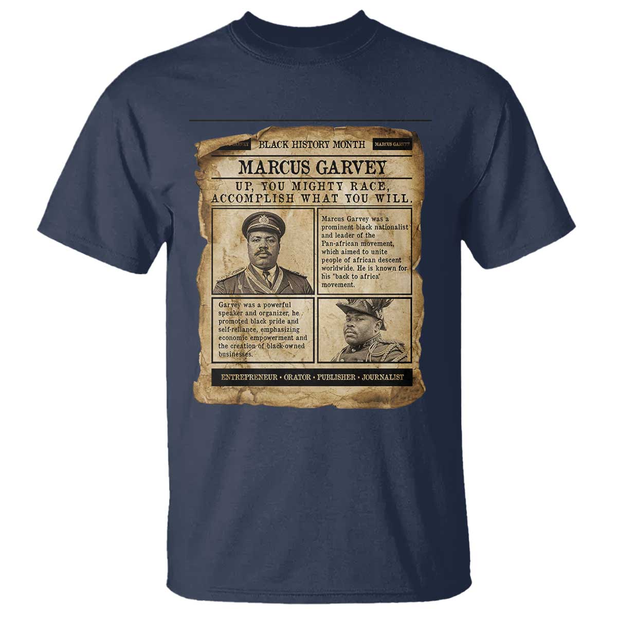 Vintage Newspaper Marcus Garvey T Shirt Up You Mighty Race Quote