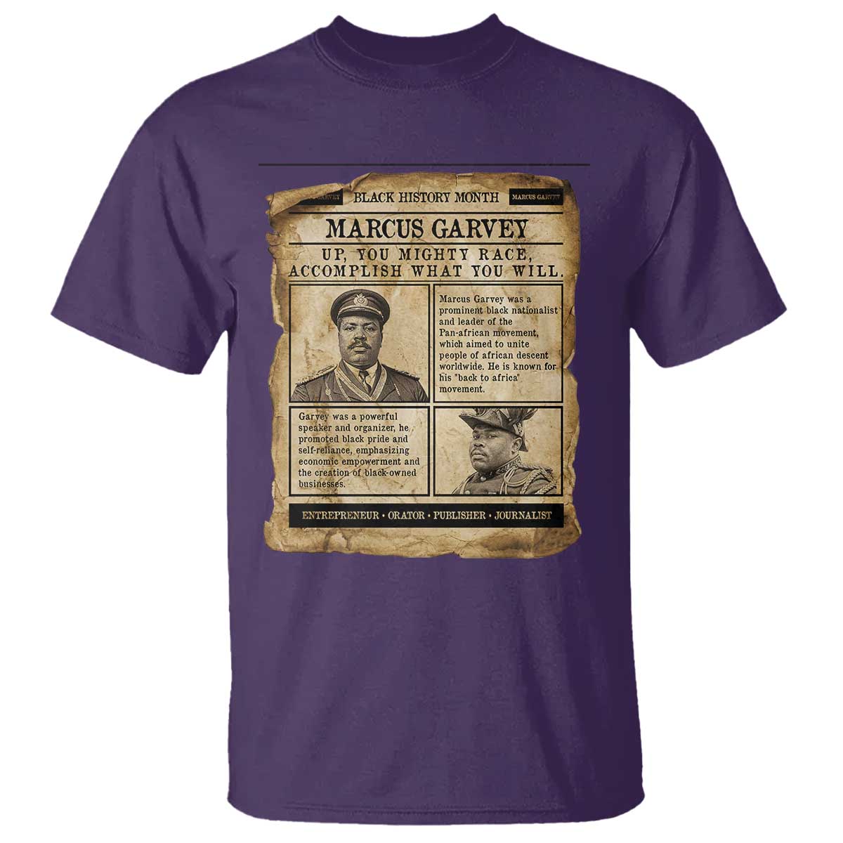 Vintage Newspaper Marcus Garvey T Shirt Up You Mighty Race Quote