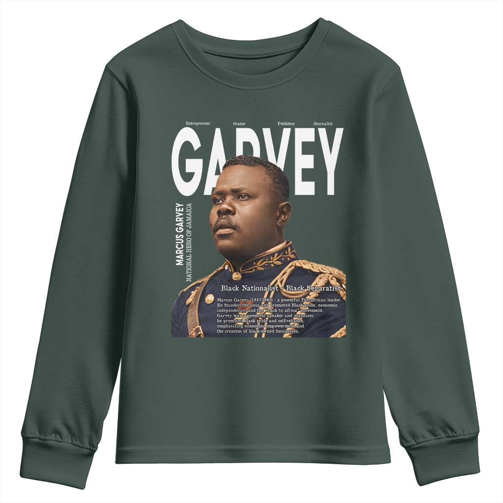 Vintage Black History Hero Marcus Garvey Youth Sweatshirt Black Pride