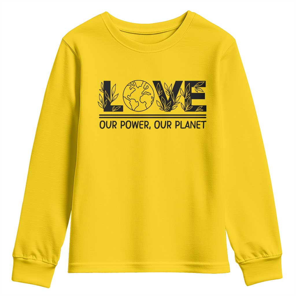 Earth Day 2026 Youth Sweatshirt Our Power Our Planet