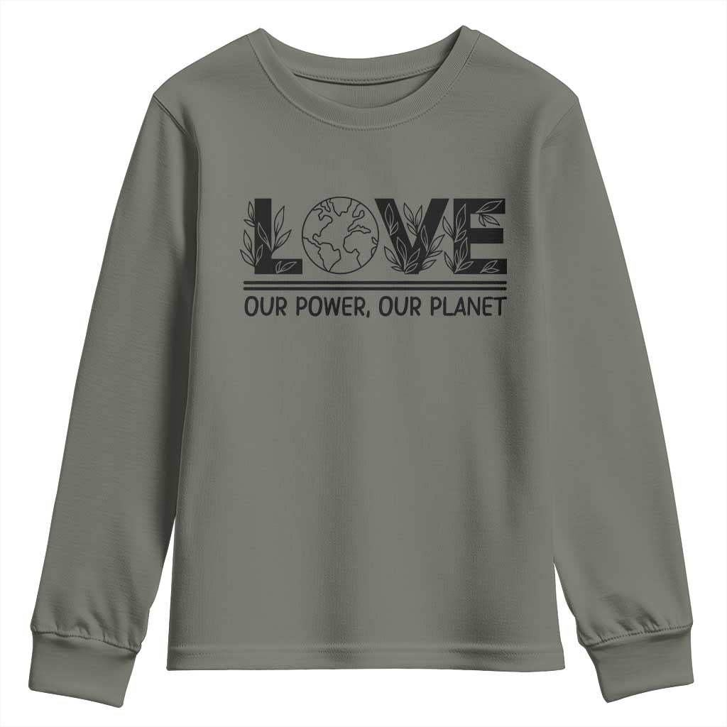 Earth Day 2026 Youth Sweatshirt Our Power Our Planet
