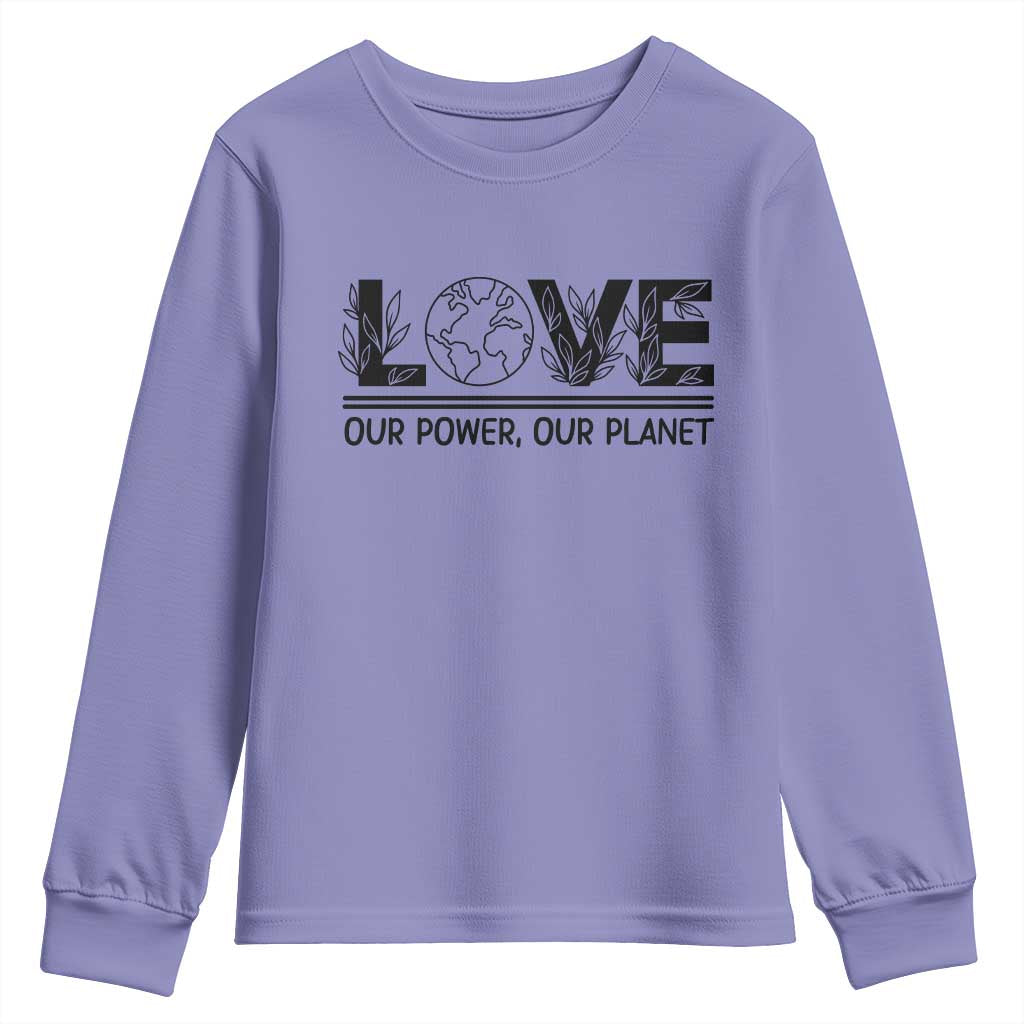 Earth Day 2026 Youth Sweatshirt Our Power Our Planet