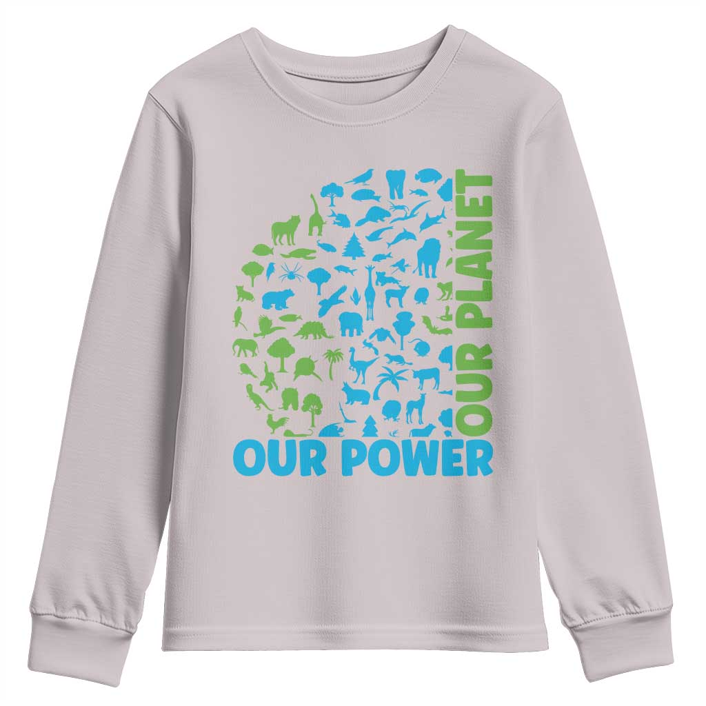 Earth Day Environmental Activism Youth Sweatshirt Our Power Our Planet