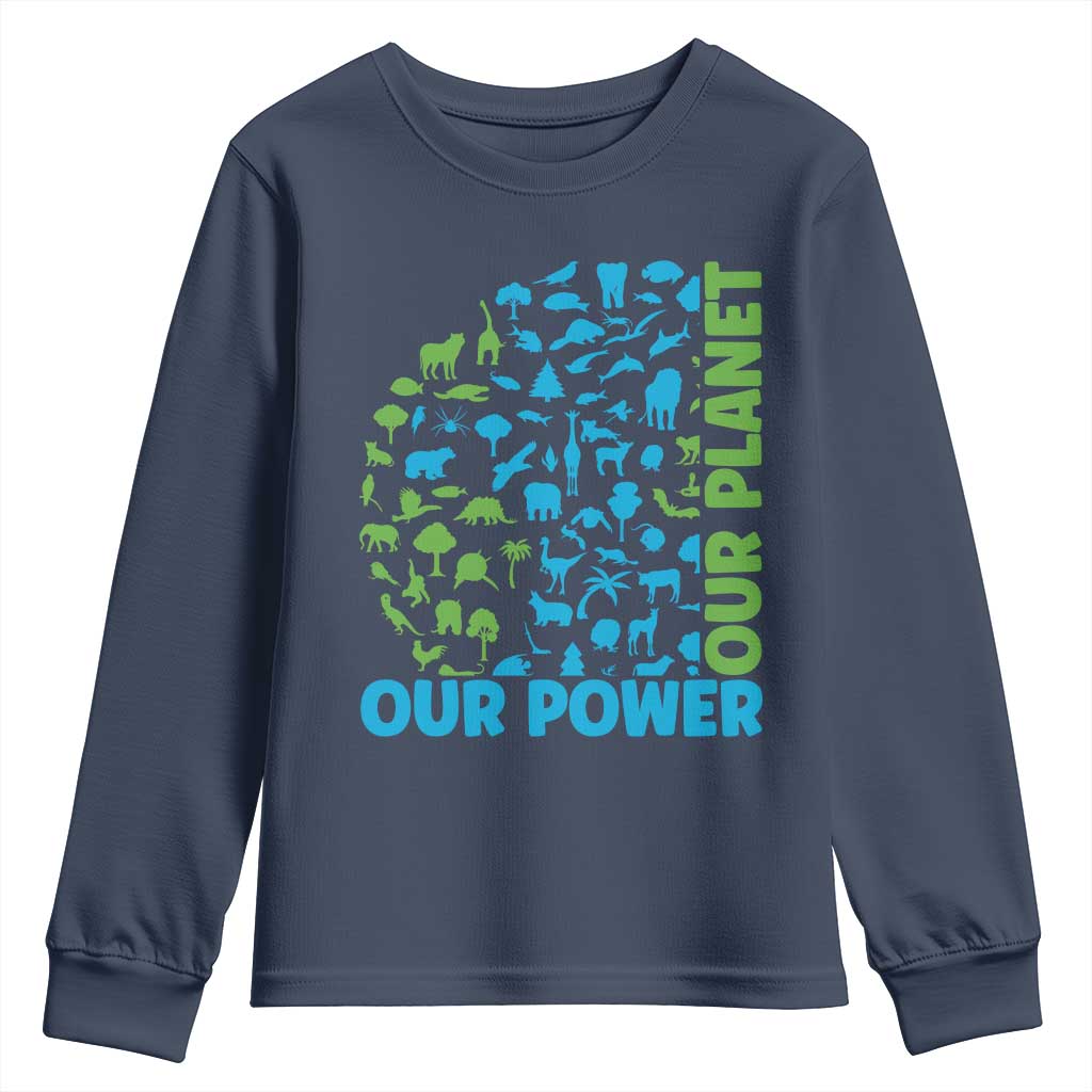 Earth Day Environmental Activism Youth Sweatshirt Our Power Our Planet
