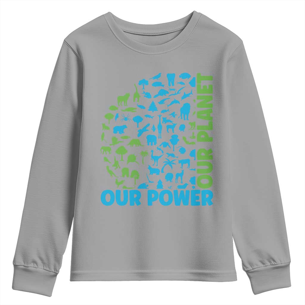 Earth Day Environmental Activism Youth Sweatshirt Our Power Our Planet