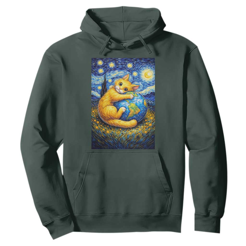 Earth Day Hoodie Starry Night Cat Hugging Earth