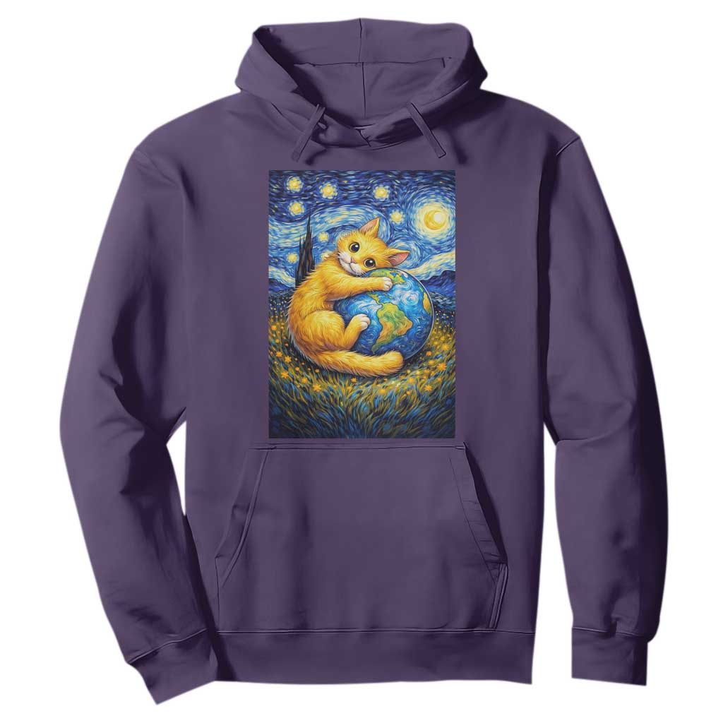 Earth Day Hoodie Starry Night Cat Hugging Earth