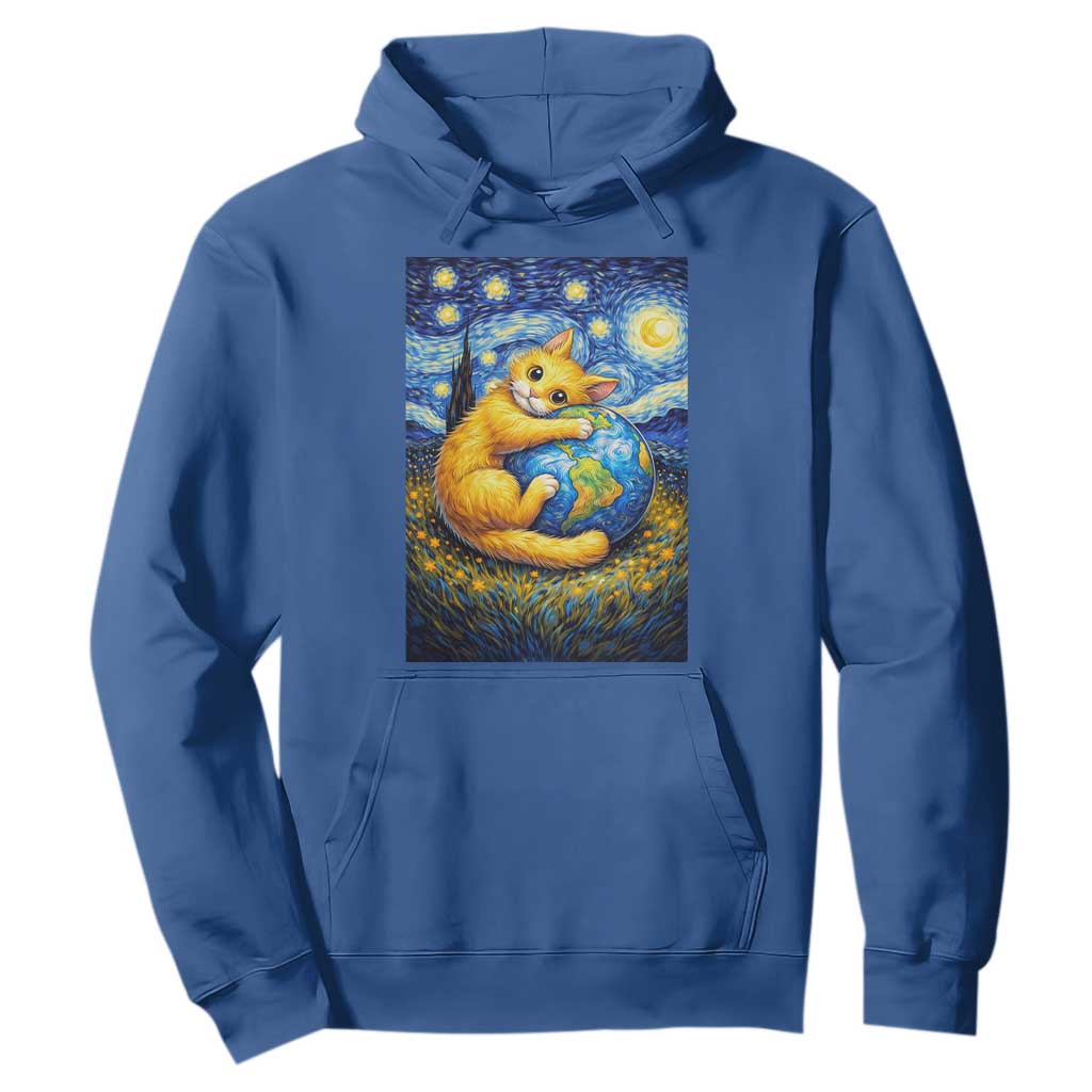 Earth Day Hoodie Starry Night Cat Hugging Earth