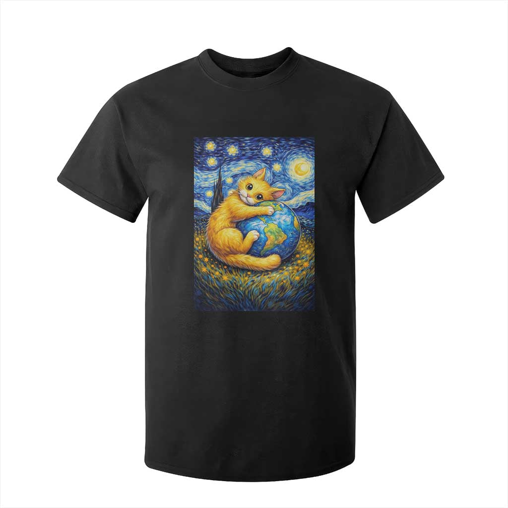 Earth Day T Shirt For Kid Starry Night Cat Hugging Earth