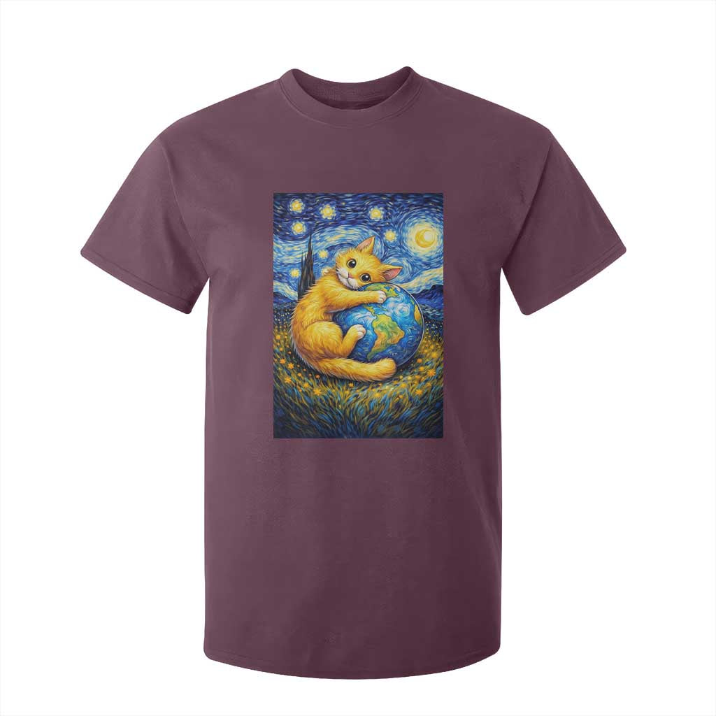 Earth Day T Shirt For Kid Starry Night Cat Hugging Earth