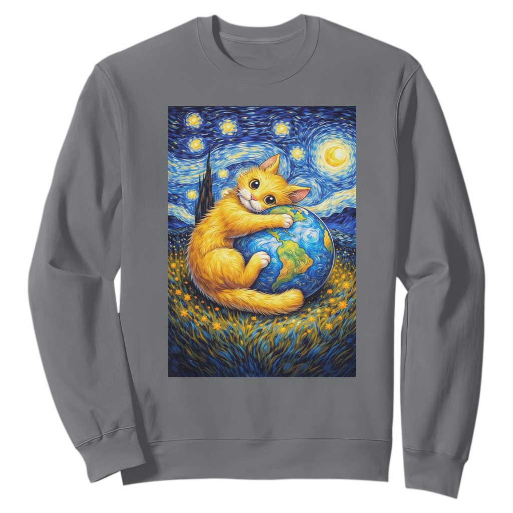 Earth Day Sweatshirt Starry Night Cat Hugging Earth