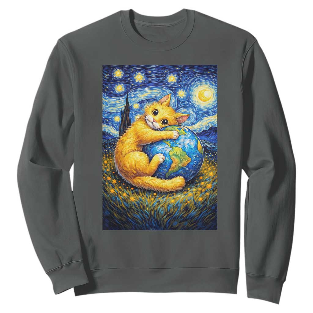 Earth Day Sweatshirt Starry Night Cat Hugging Earth