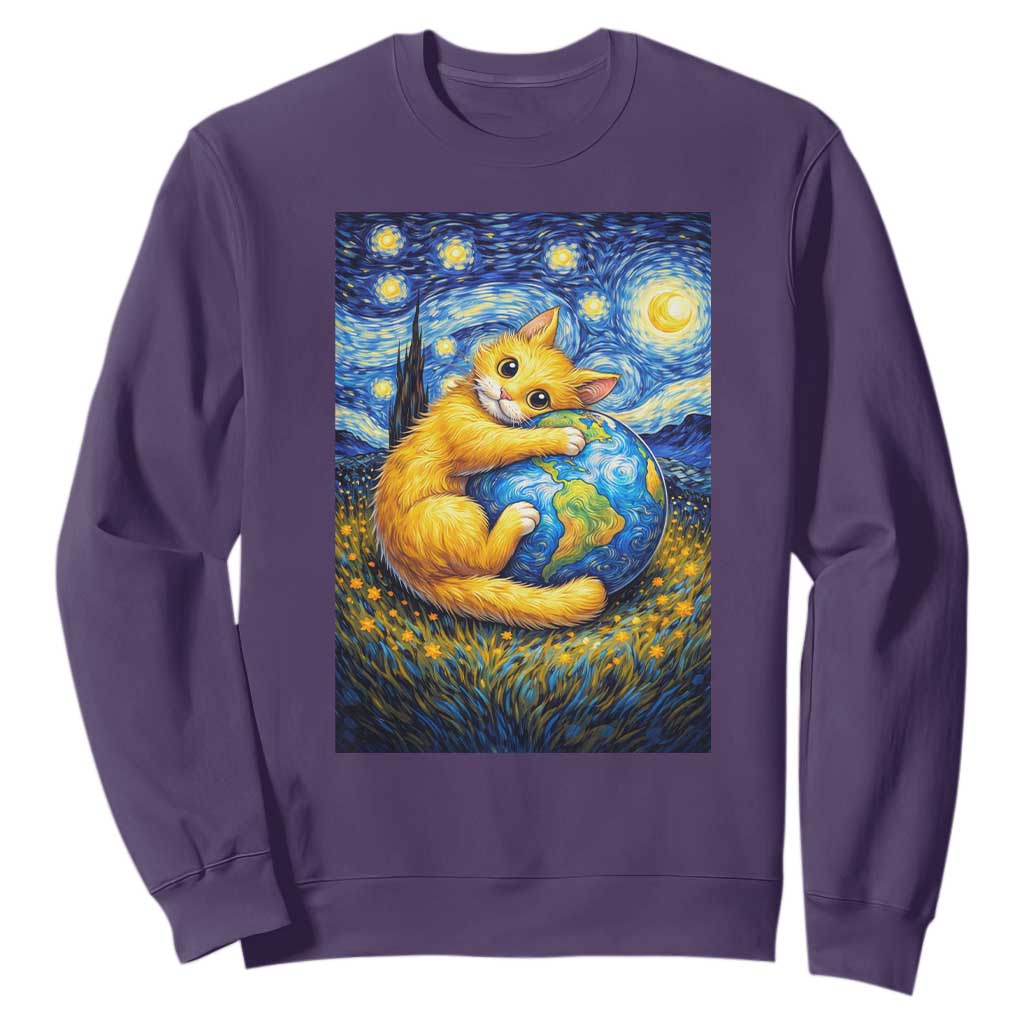 Earth Day Sweatshirt Starry Night Cat Hugging Earth