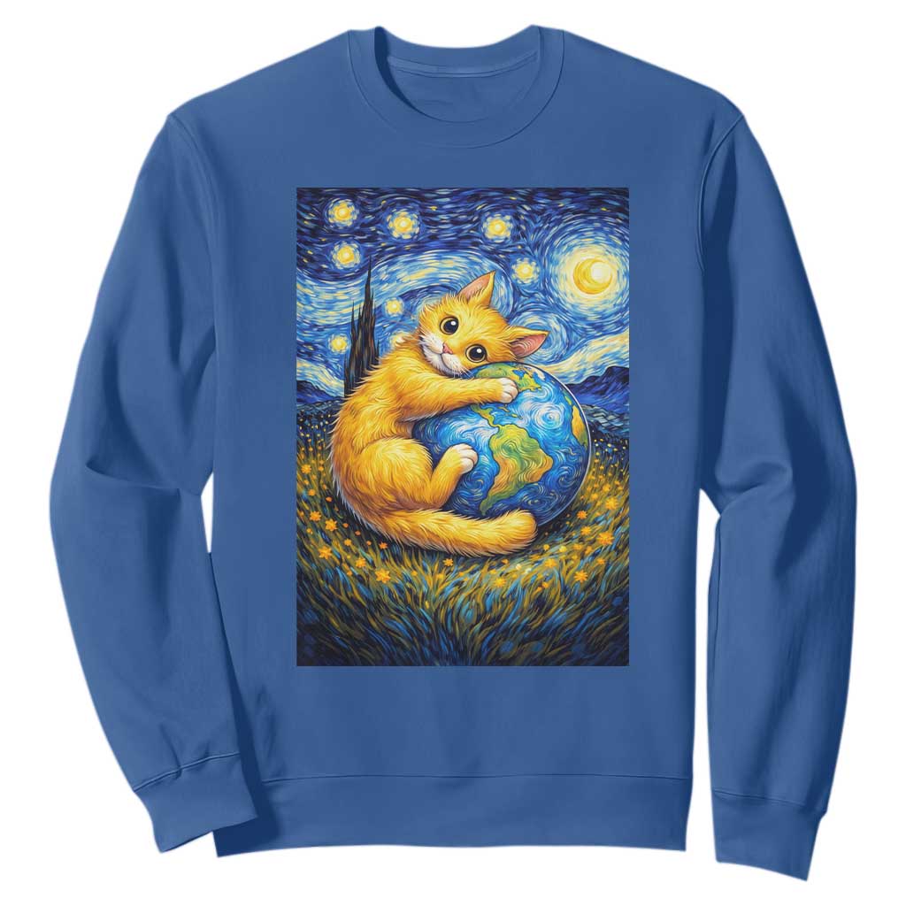 Earth Day Sweatshirt Starry Night Cat Hugging Earth