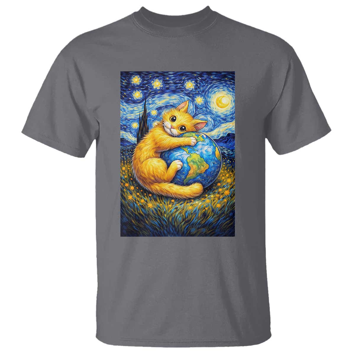 Earth Day T Shirt Starry Night Cat Hugging Earth