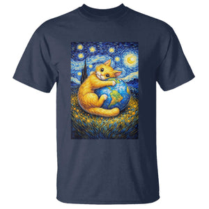 Earth Day T Shirt Starry Night Cat Hugging Earth
