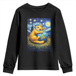 Earth Day Youth Sweatshirt Starry Night Cat Hugging Earth