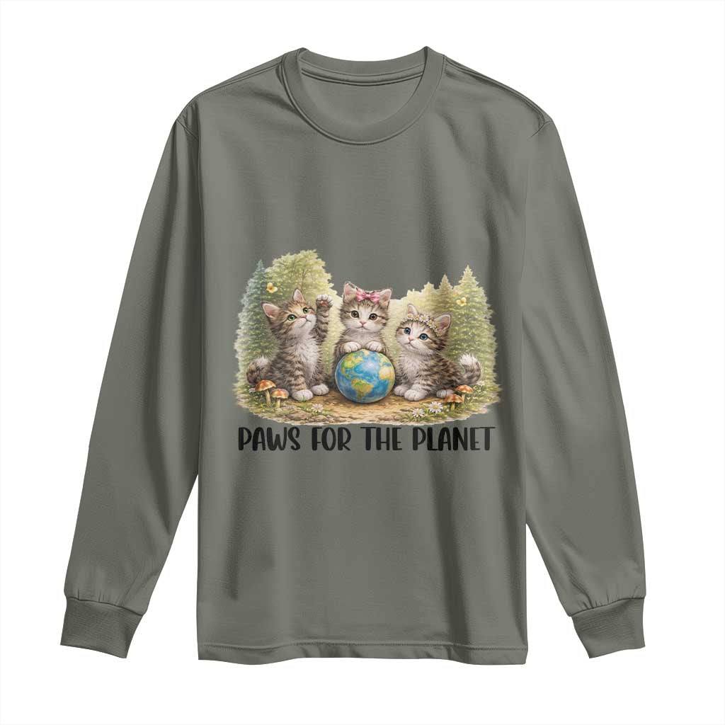 Earth Day Cat Lover Long Sleeve Shirt Paws For The Planet