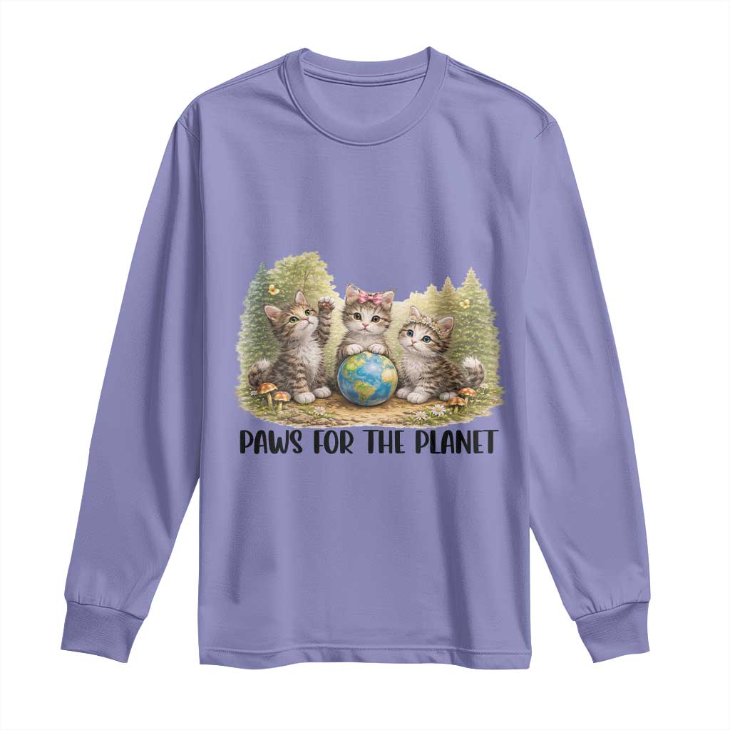 Earth Day Cat Lover Long Sleeve Shirt Paws For The Planet