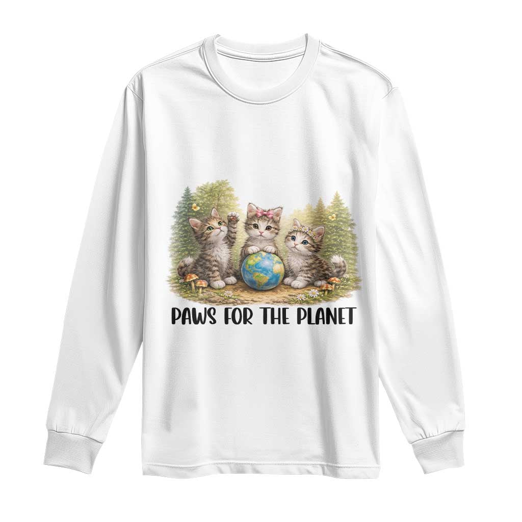 Earth Day Cat Lover Long Sleeve Shirt Paws For The Planet