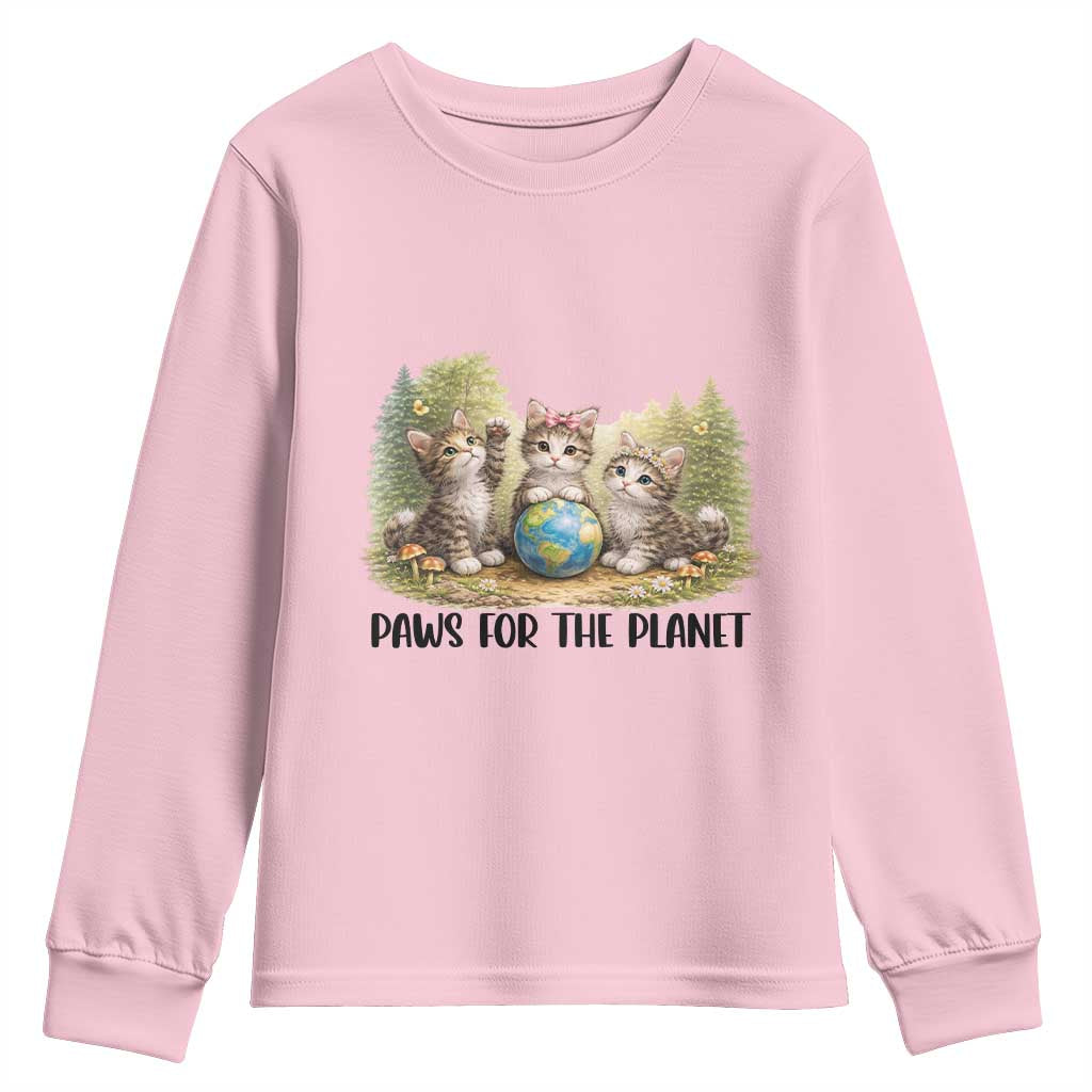Earth Day Cat Lover Youth Sweatshirt Paws For The Planet