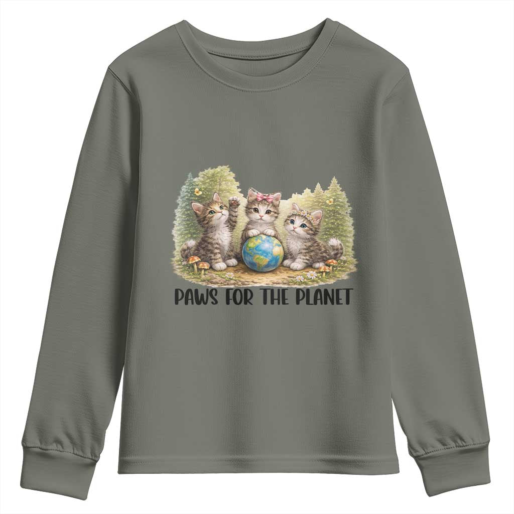 Earth Day Cat Lover Youth Sweatshirt Paws For The Planet