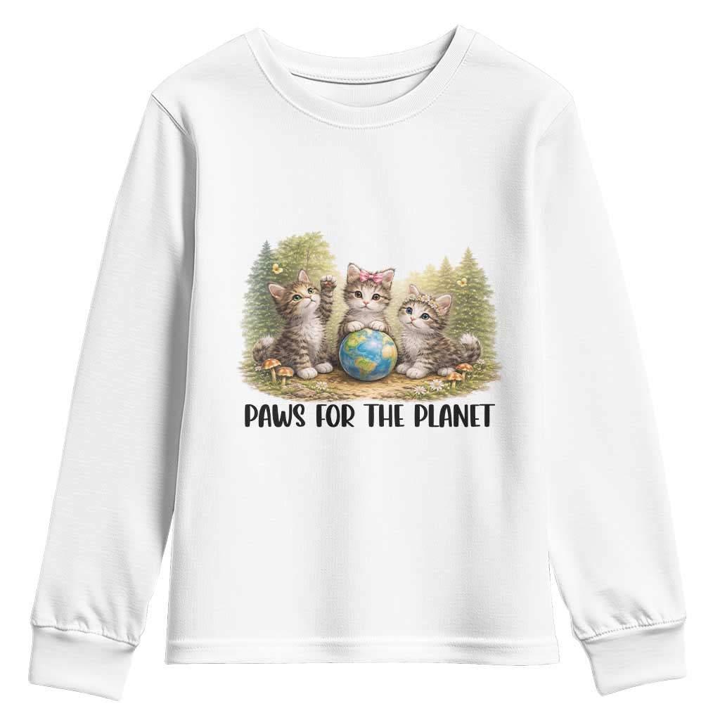 Earth Day Cat Lover Youth Sweatshirt Paws For The Planet
