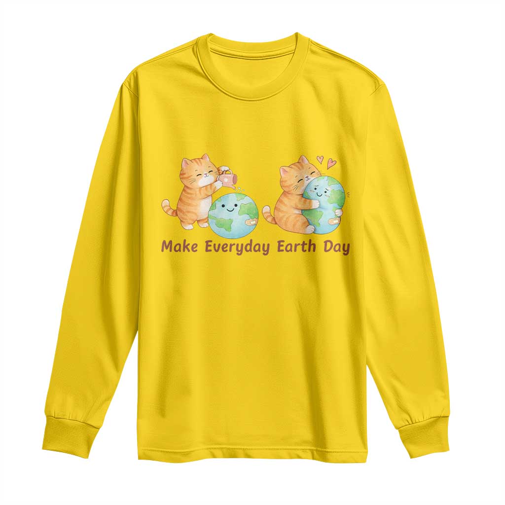 Make Everyday Earth Day Long Sleeve Shirt Cute Cat Healing Planet Earth