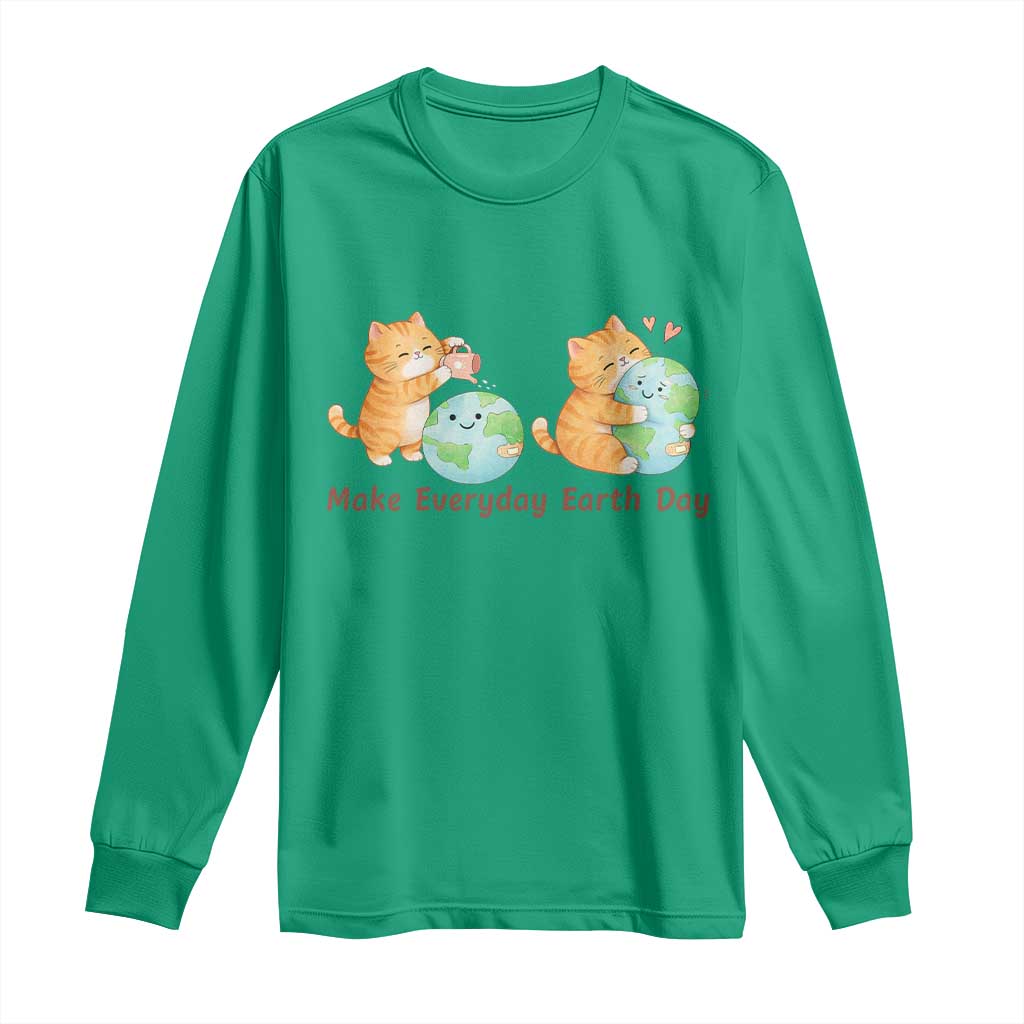 Make Everyday Earth Day Long Sleeve Shirt Cute Cat Healing Planet Earth