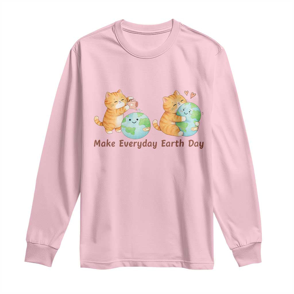 Make Everyday Earth Day Long Sleeve Shirt Cute Cat Healing Planet Earth