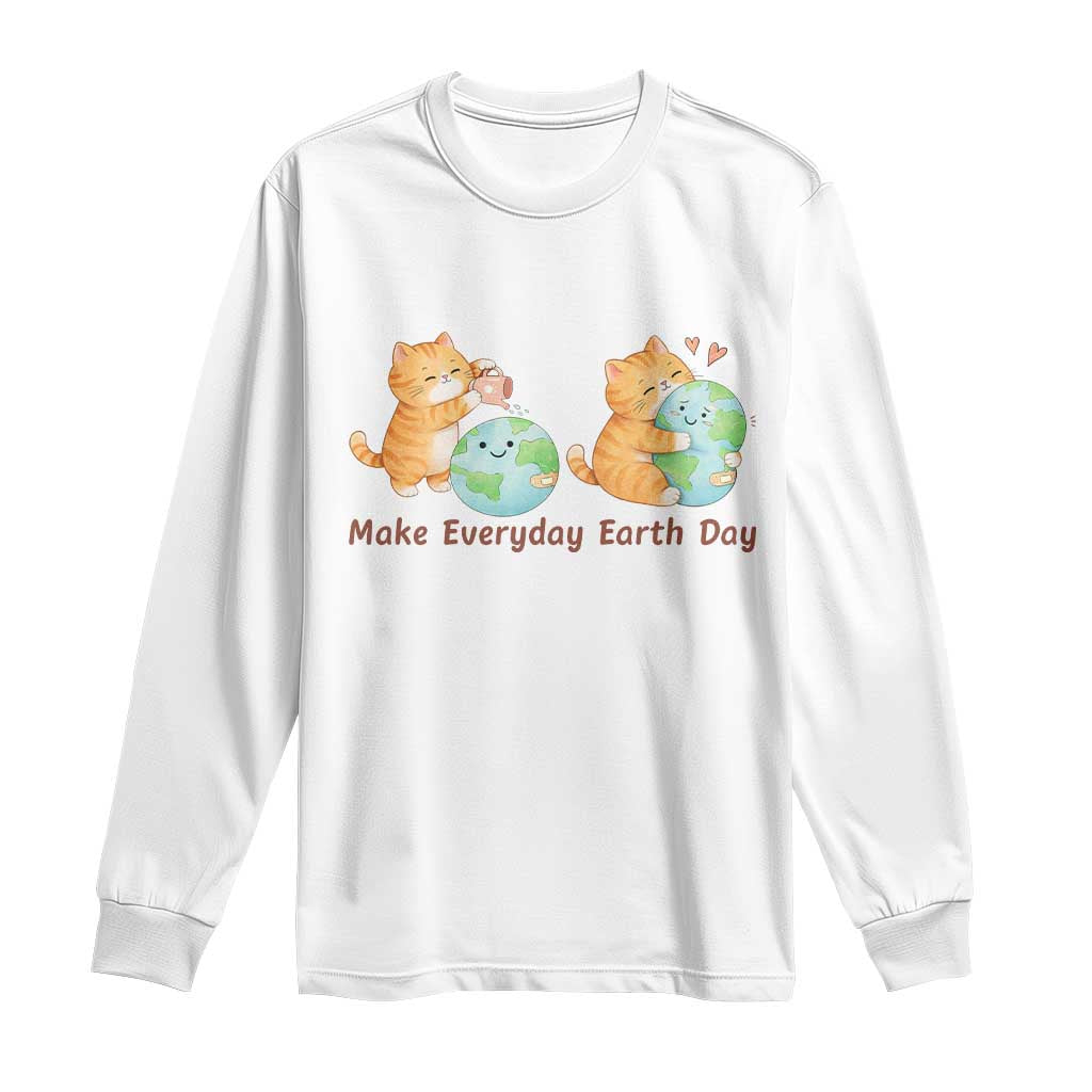 Make Everyday Earth Day Long Sleeve Shirt Cute Cat Healing Planet Earth