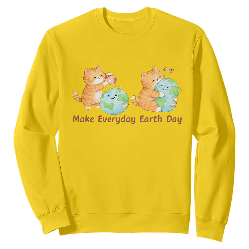 Make Everyday Earth Day Sweatshirt Cute Cat Healing Planet Earth