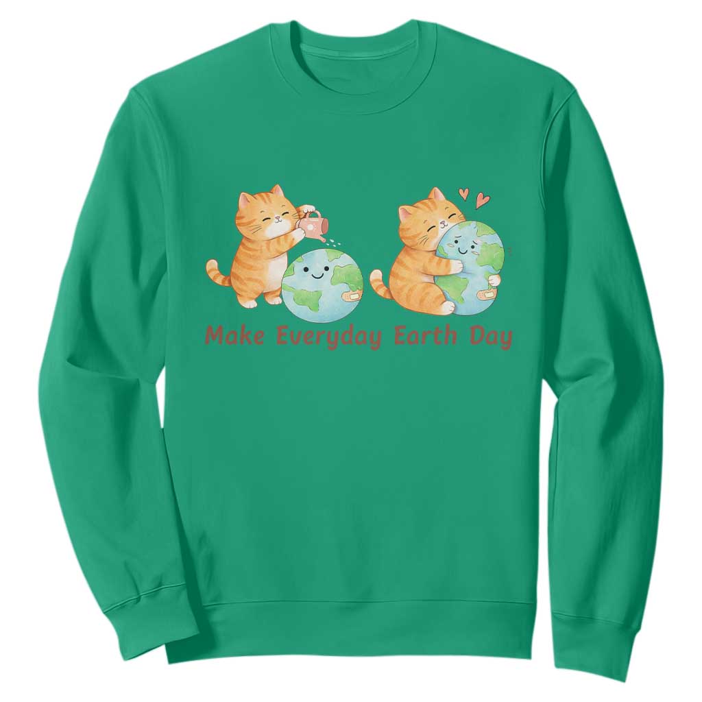 Make Everyday Earth Day Sweatshirt Cute Cat Healing Planet Earth
