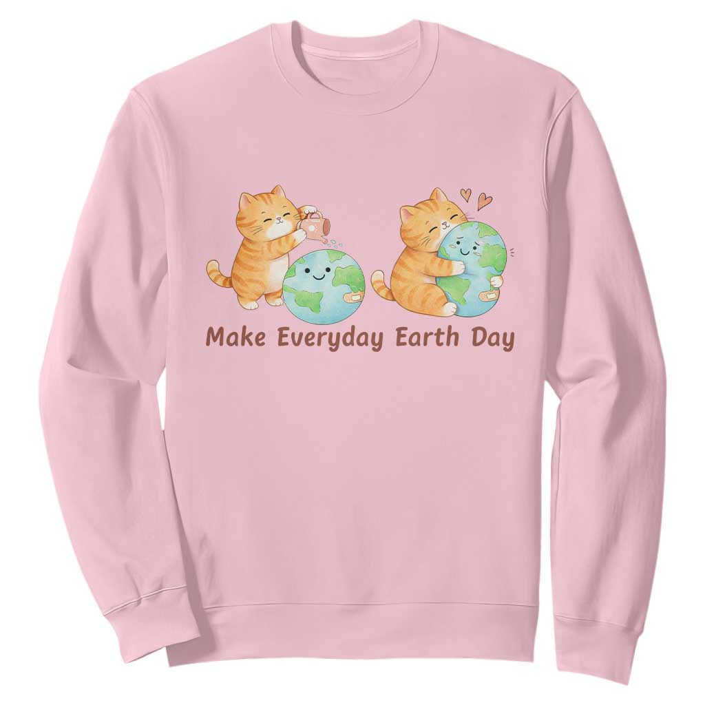 Make Everyday Earth Day Sweatshirt Cute Cat Healing Planet Earth