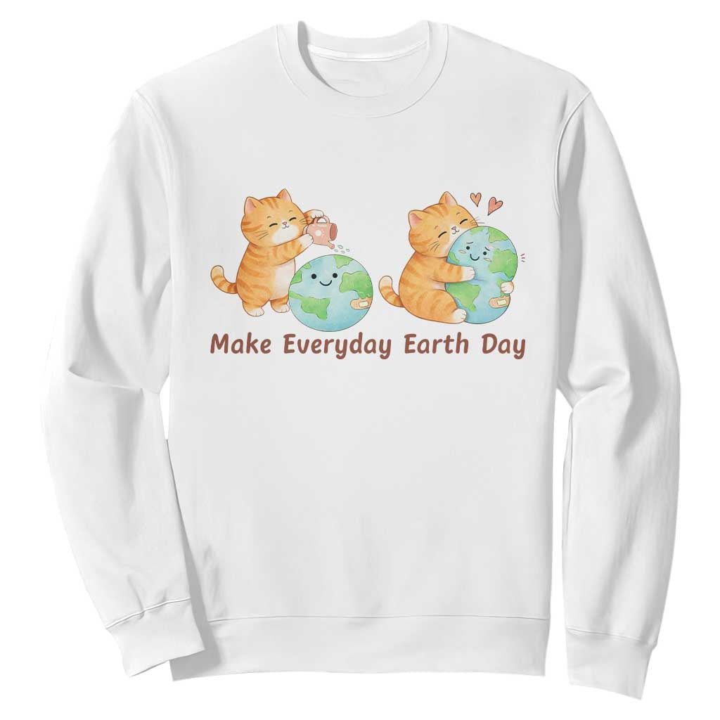 Make Everyday Earth Day Sweatshirt Cute Cat Healing Planet Earth