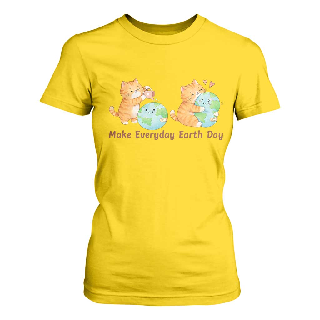 Make Everyday Earth Day T Shirt For Women Cute Cat Healing Planet Earth