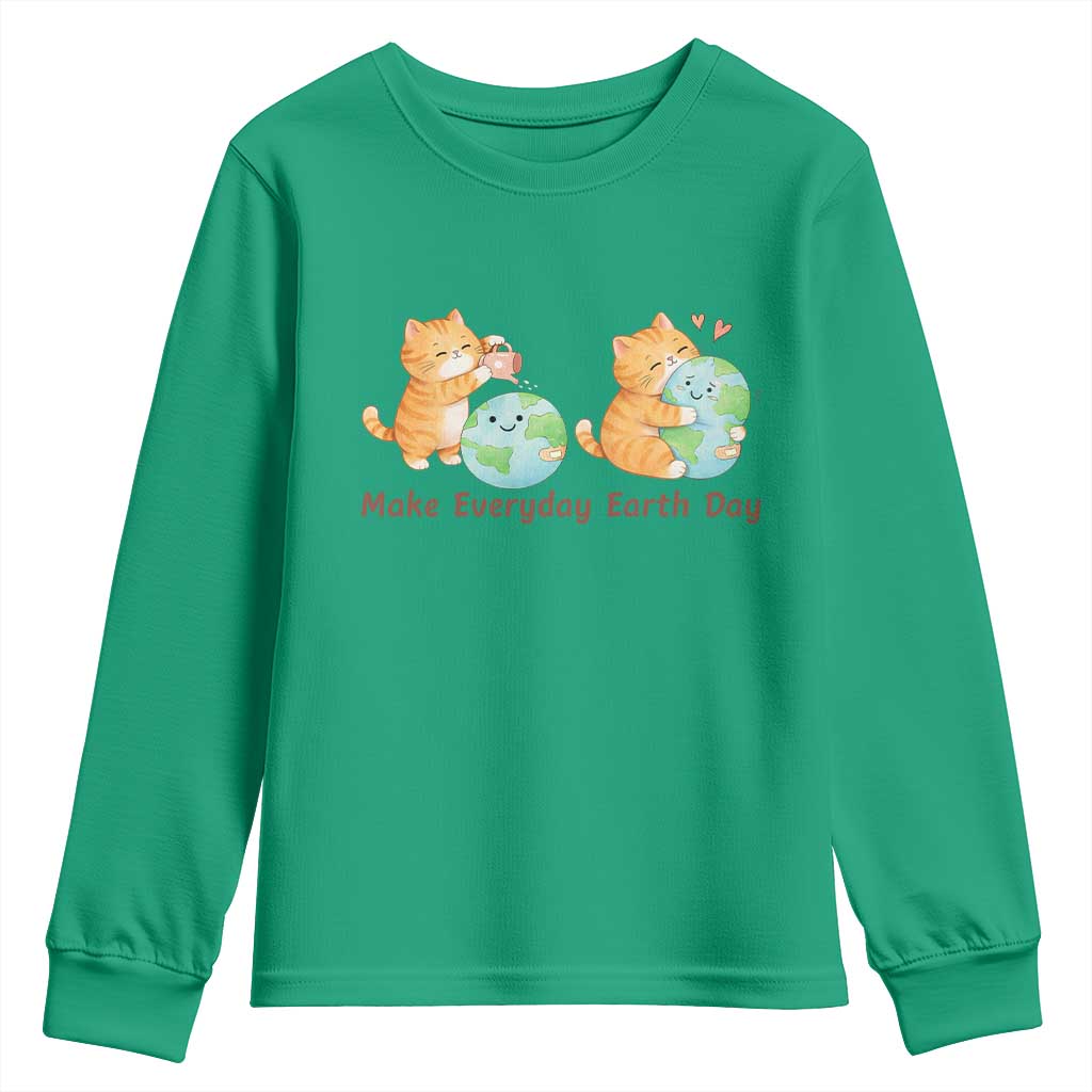 Make Everyday Earth Day Youth Sweatshirt Cute Cat Healing Planet Earth