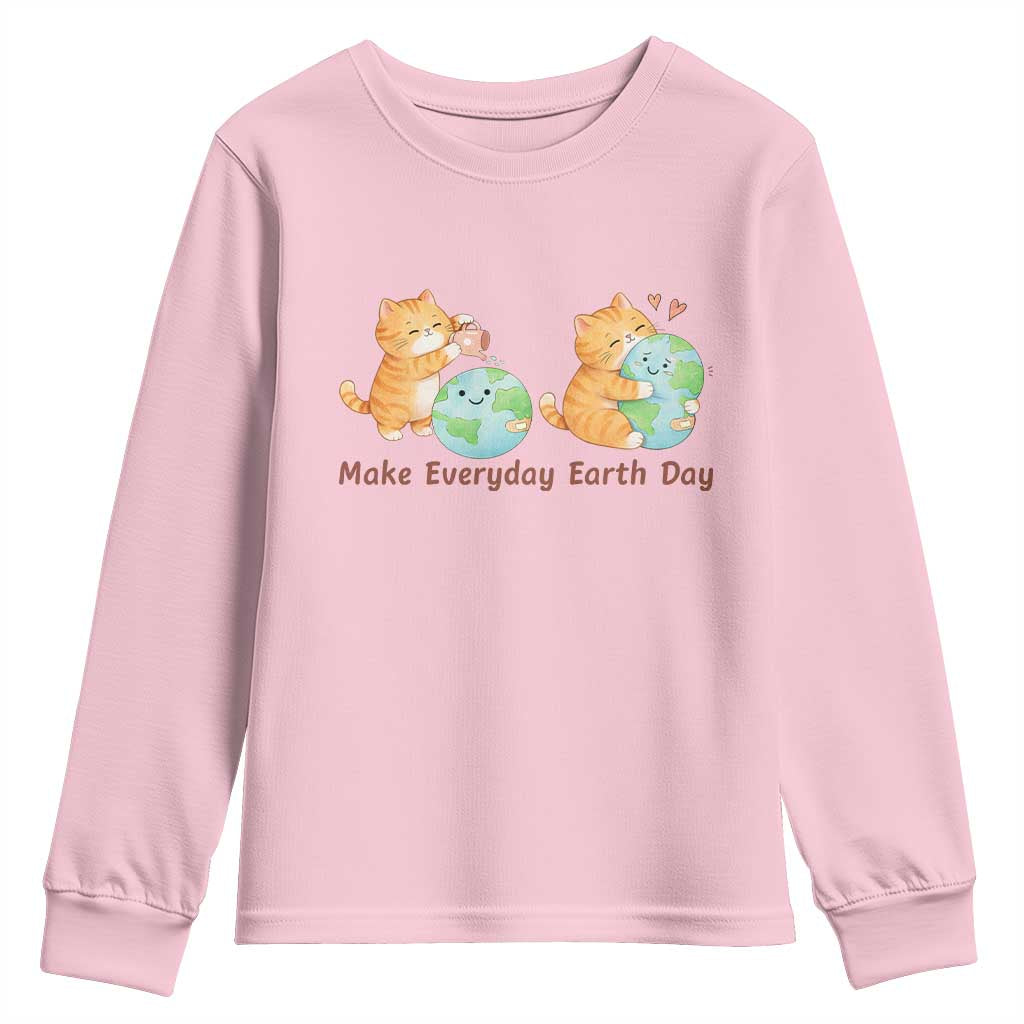 Make Everyday Earth Day Youth Sweatshirt Cute Cat Healing Planet Earth