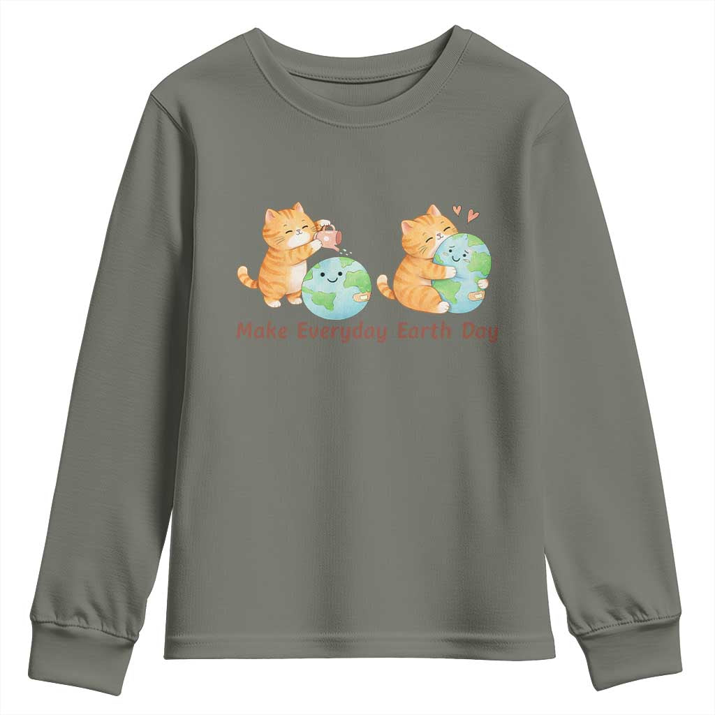 Make Everyday Earth Day Youth Sweatshirt Cute Cat Healing Planet Earth