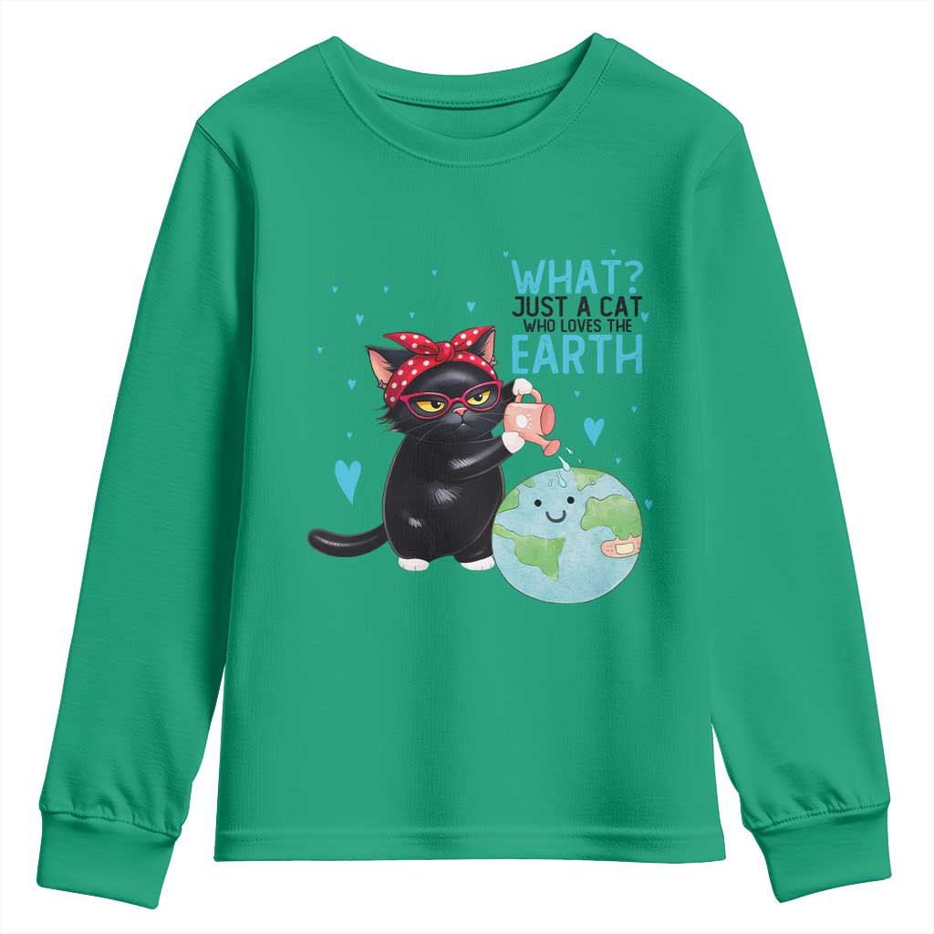 Just A Cat Who Loves The Earth Youth Sweatshirt Earth Day Cat Lover Gift